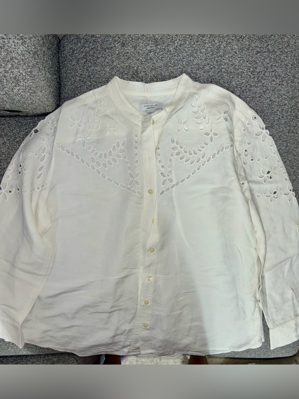Ann Taylor Ivory Eyelet Button-Down Shirt